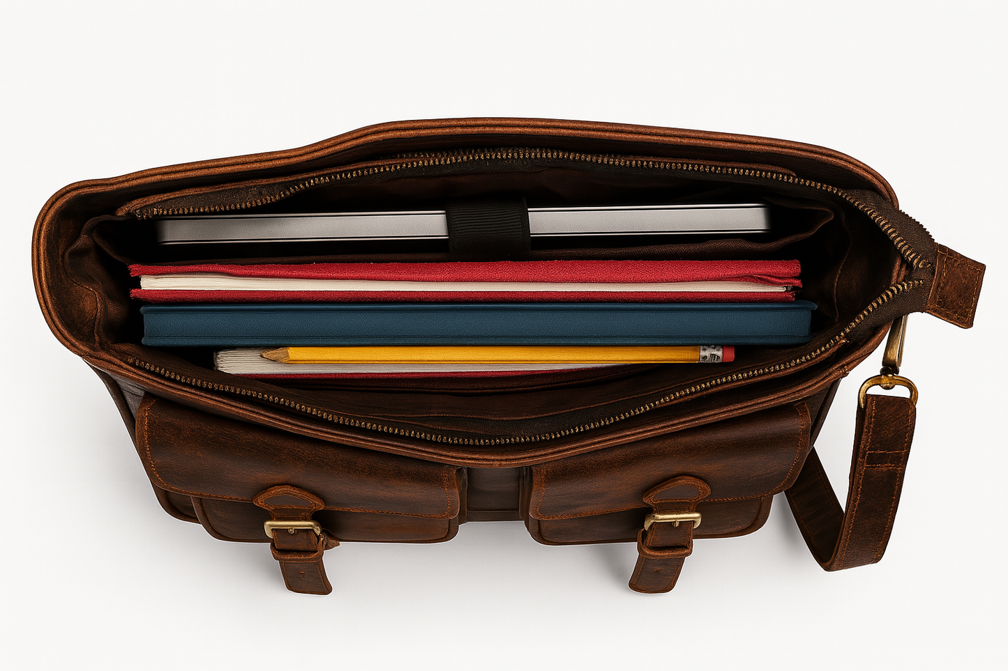 buff leather messenger bag