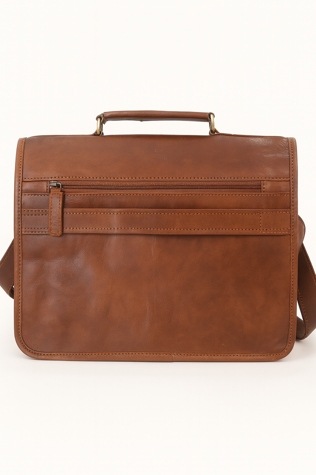 Brown leather briefcase on a white background

