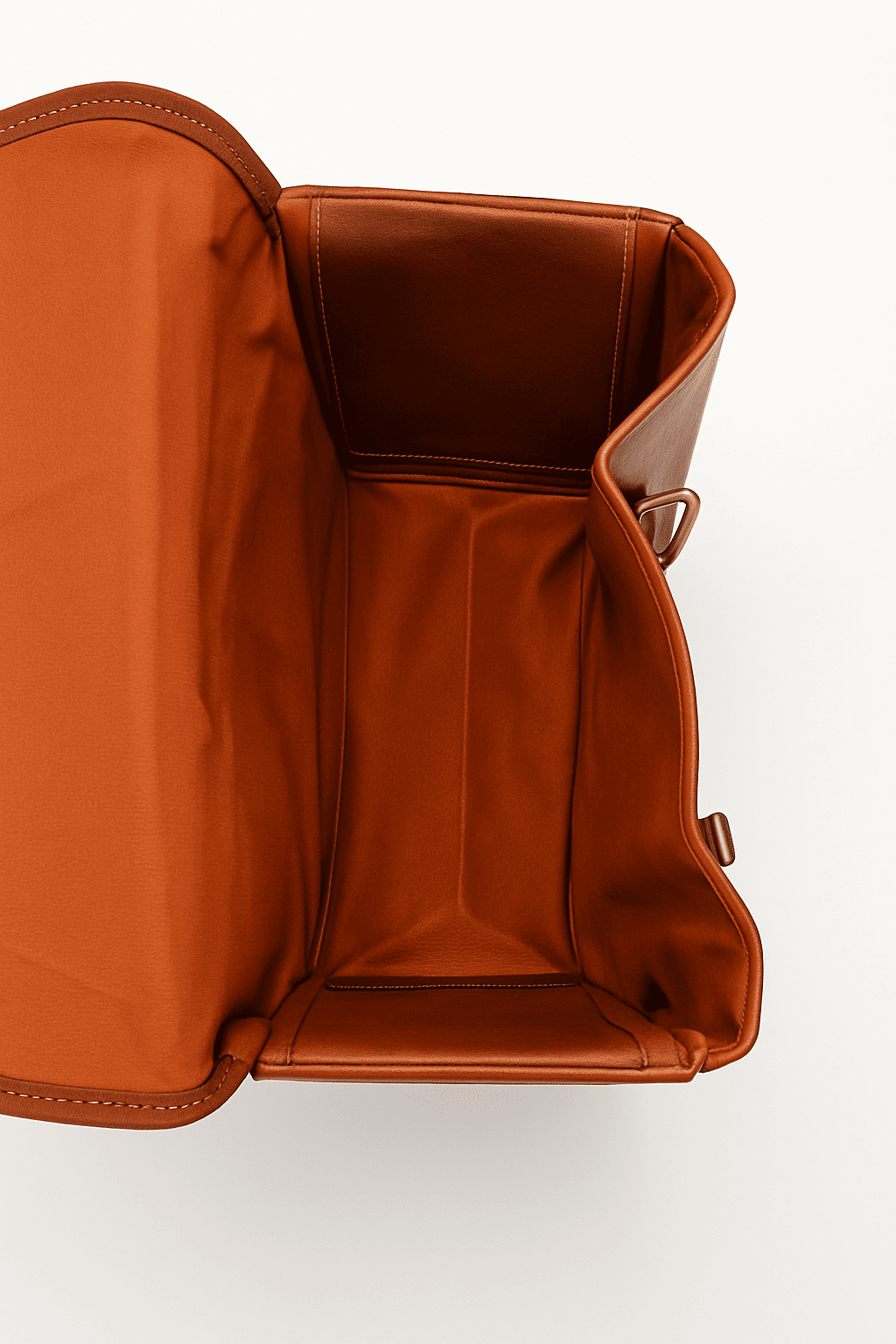 Brown leather bag with gold hardware on a white background
