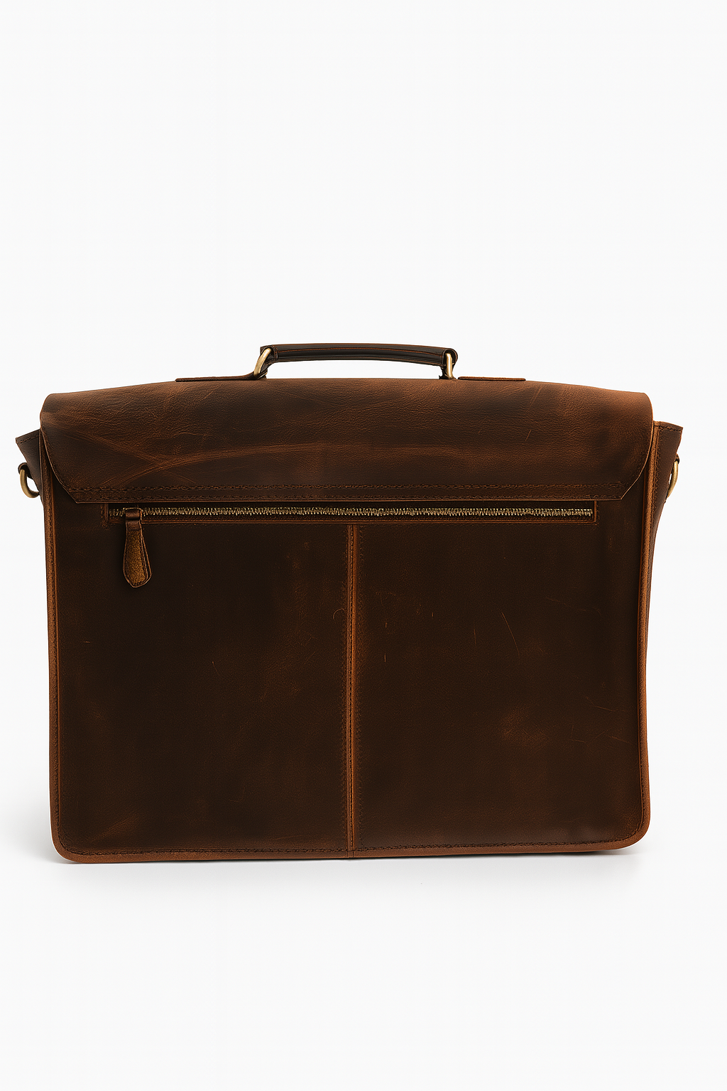 Brown leather briefcase on a white background

