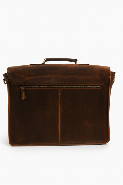 Brown leather briefcase on a white background

