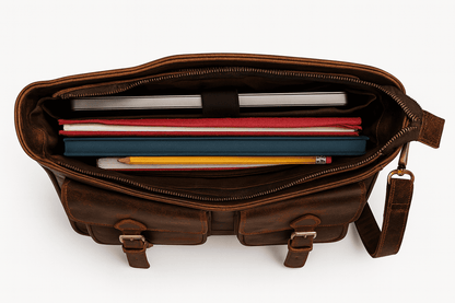 buff leather messenger bag , Space inside the leather messenger bag, satchel, crossbody