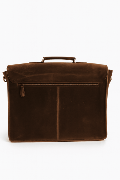 Brown leather briefcase on a white background

