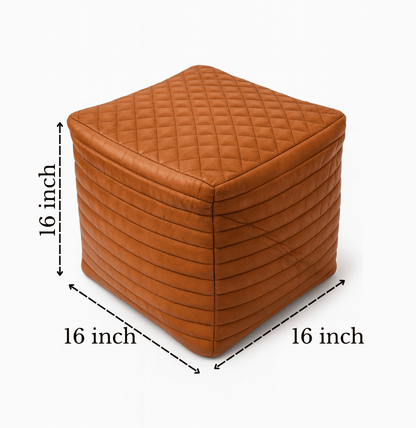 Buy 16 Inch Designer Leather Pouf Online | Handcrafted Luxury Seating