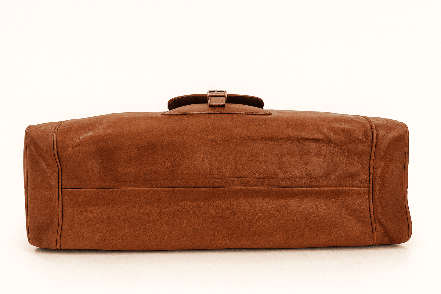 Brown leather duffel bag on a white background

