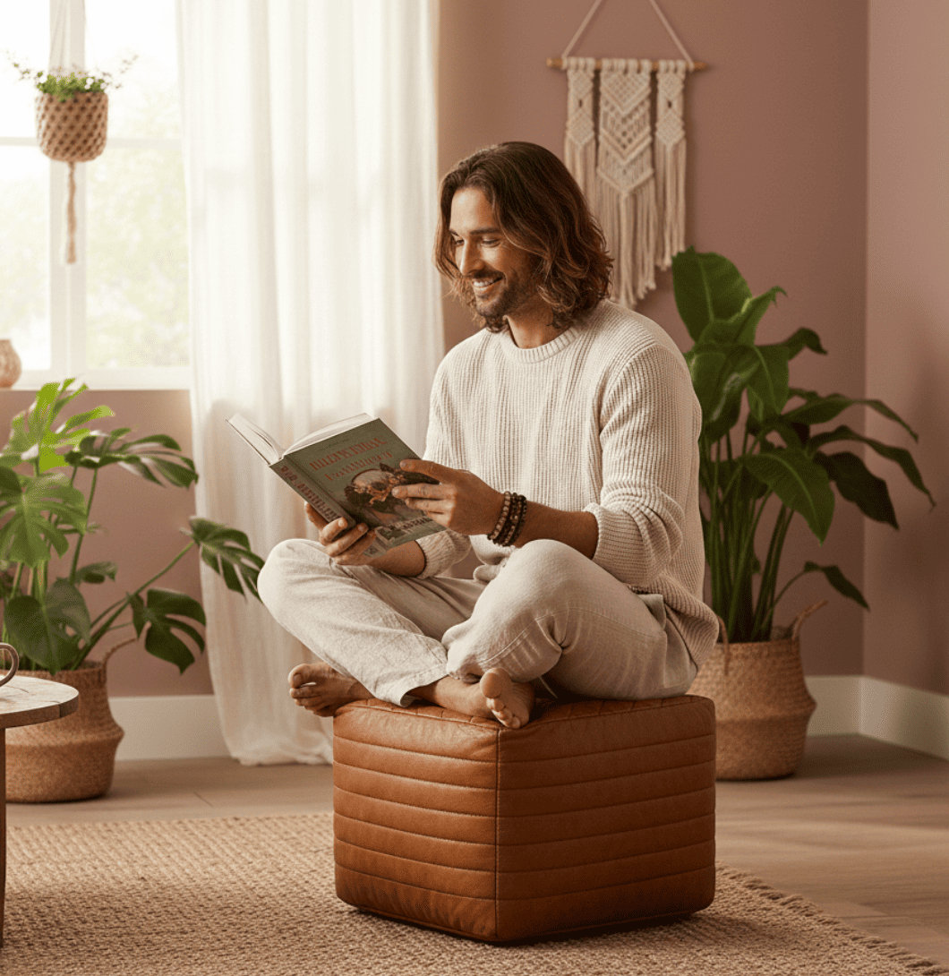 Buy 16 Inch Designer Leather Pouf Online | Handcrafted Luxury Seating