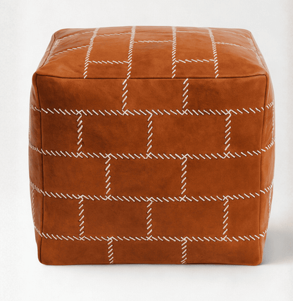 Buy Gridstitch Leather Pouf Ottoman Online | Handcrafted by Twara

