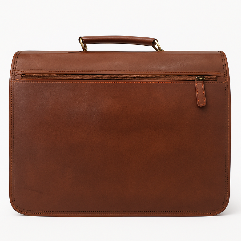 Brown leather briefcase on a white background

