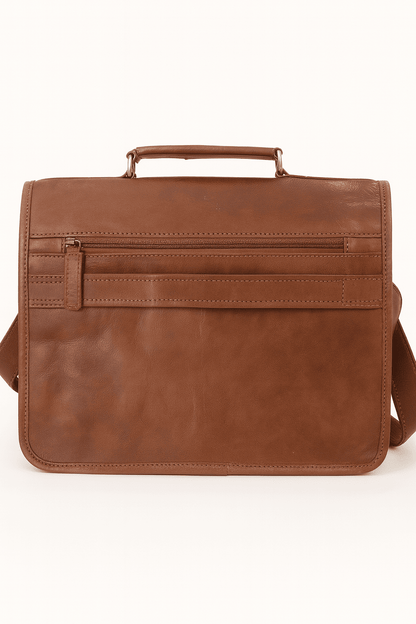 Brown leather briefcase on a white background

