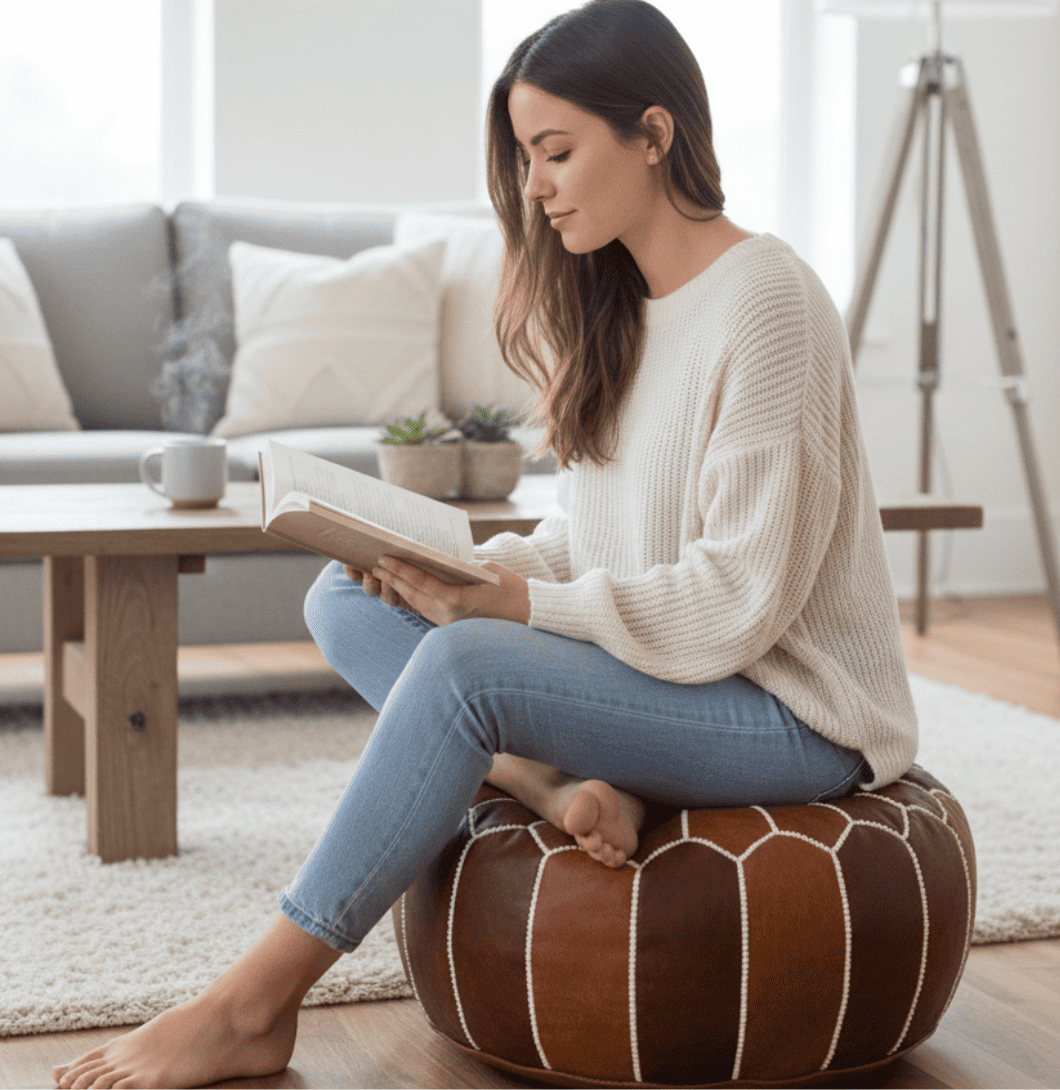 Buy Handcrafted Moroccan Leather Pouf in USA | India | Twara