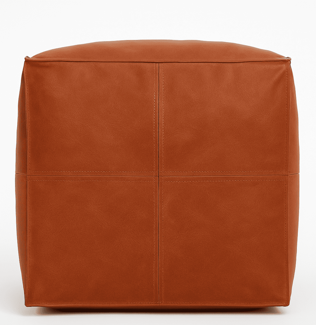 Brown leather cube ottoman on a white background Shop PU Leather Ottoman | Affordable & Elegant Seating