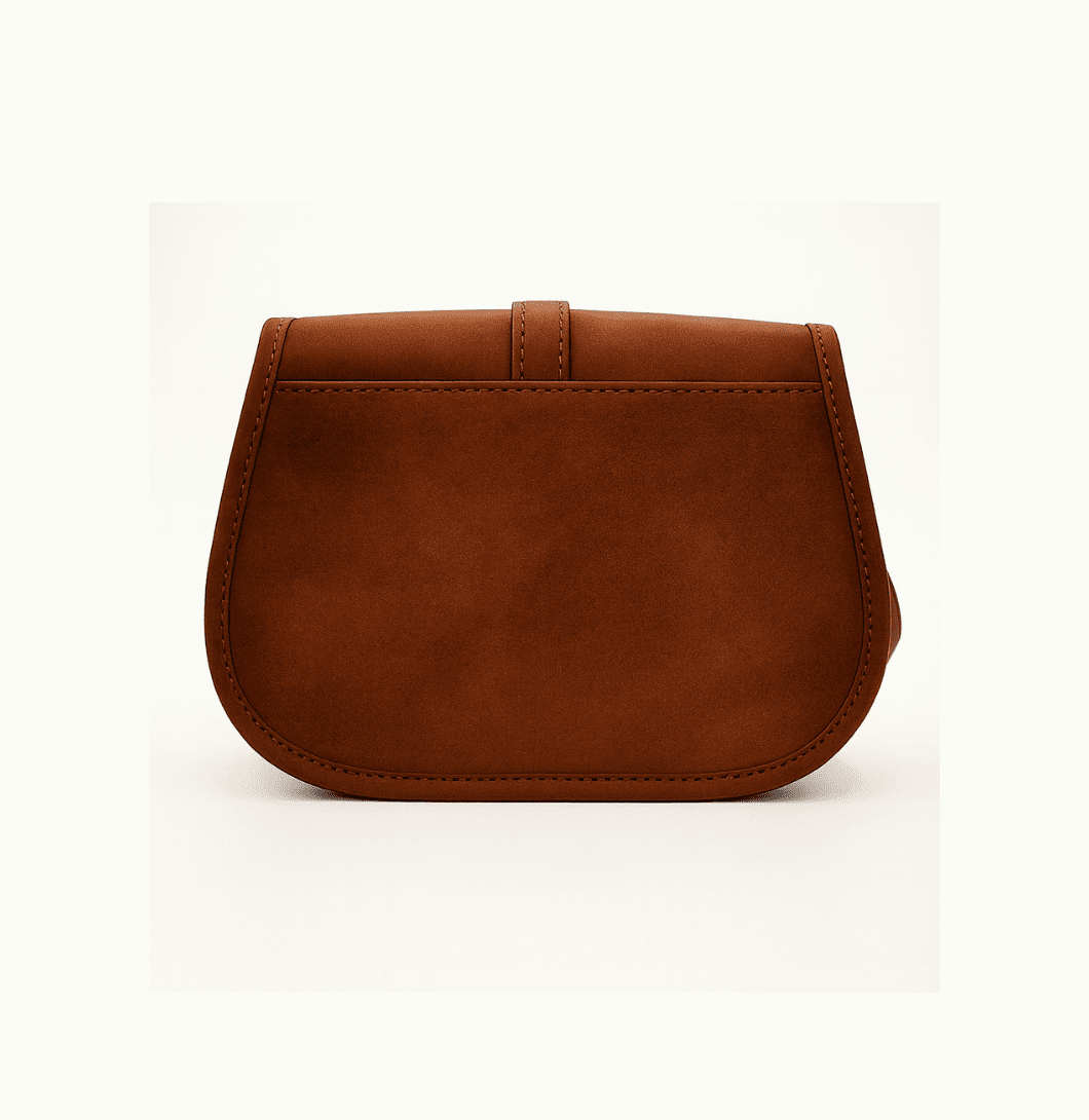 Brown leather handbag on a white background