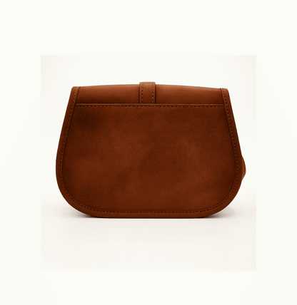 Brown leather handbag on a white background