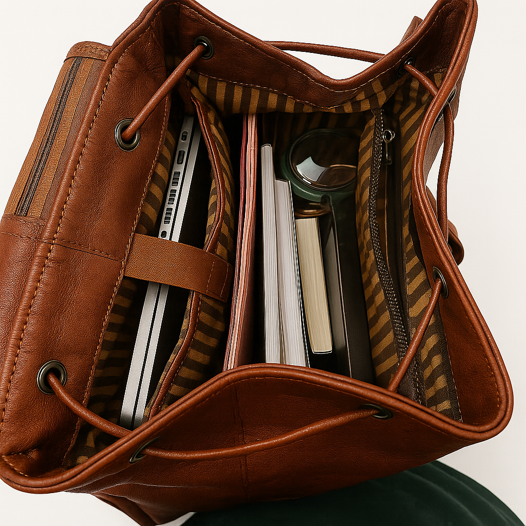 leather backpack inside