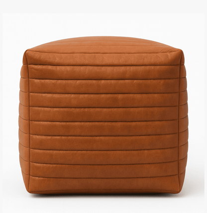 Brown leather ottoman on a white background