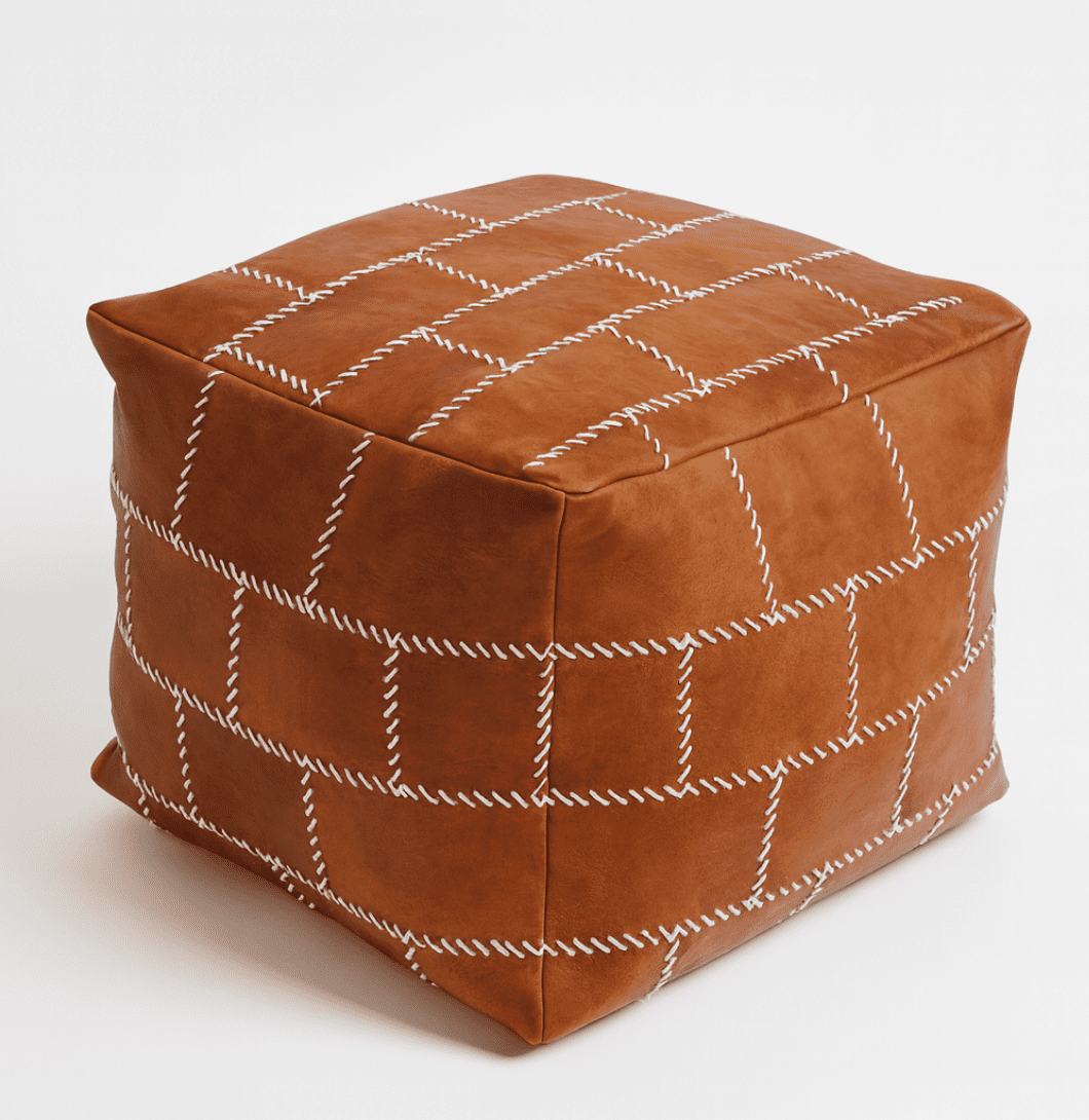 Buy Gridstitch Leather Pouf Ottoman Online | Handcrafted by Twara
